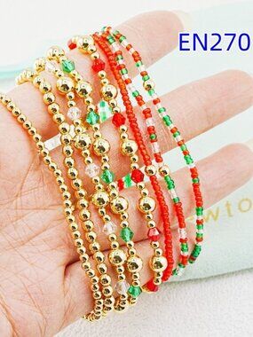 Enewton Red And Green Beaded Bracelet Set
